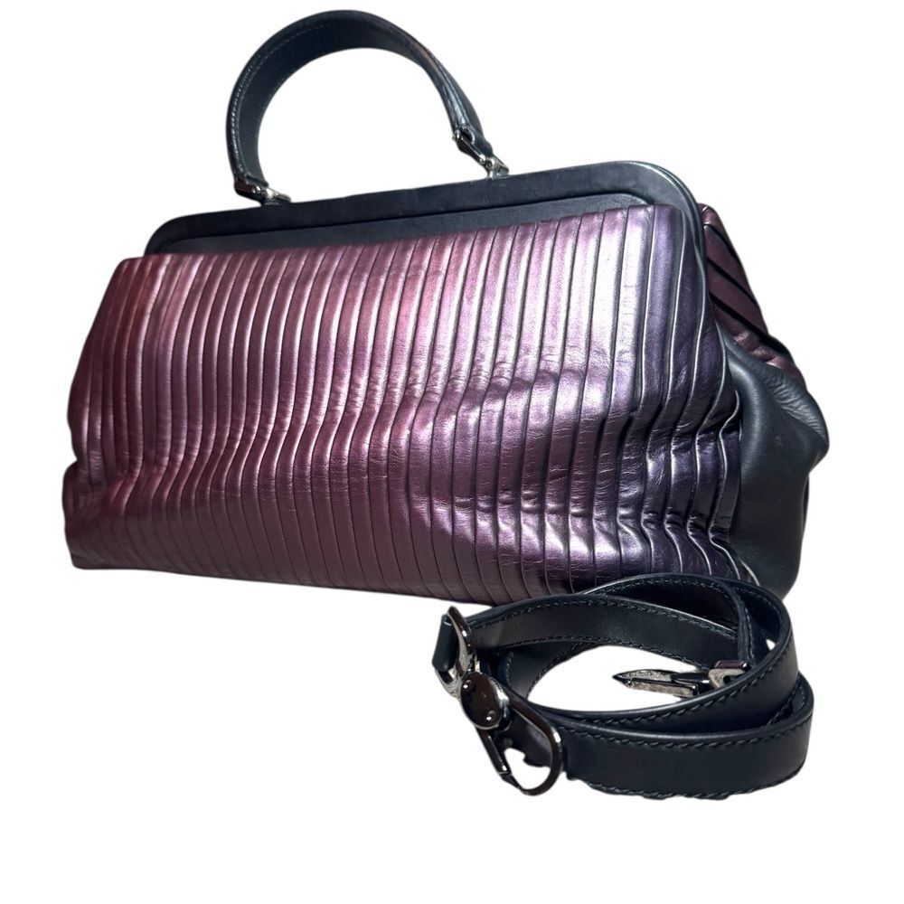 DOLCE & GABBANA Metallic Purple Pleated & Black Leather Doctor Bag Ltd Edition - Picture 2 of 16